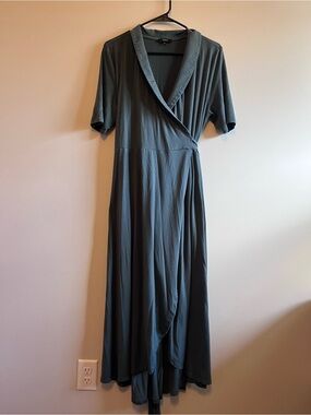 Quince Women’s Tencel Jersey Midi Wrap Dress in Dark Olive